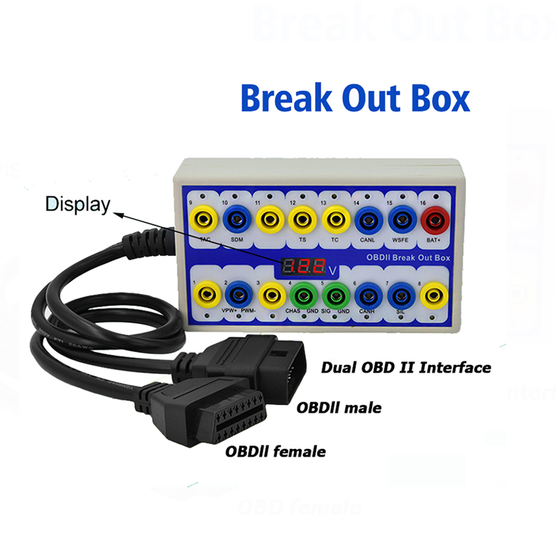 HIC004-2 OBD BREAKOUT BOX 16 PIN WITH VOLTAGE WARNING AND OBD PORT SELF TEST