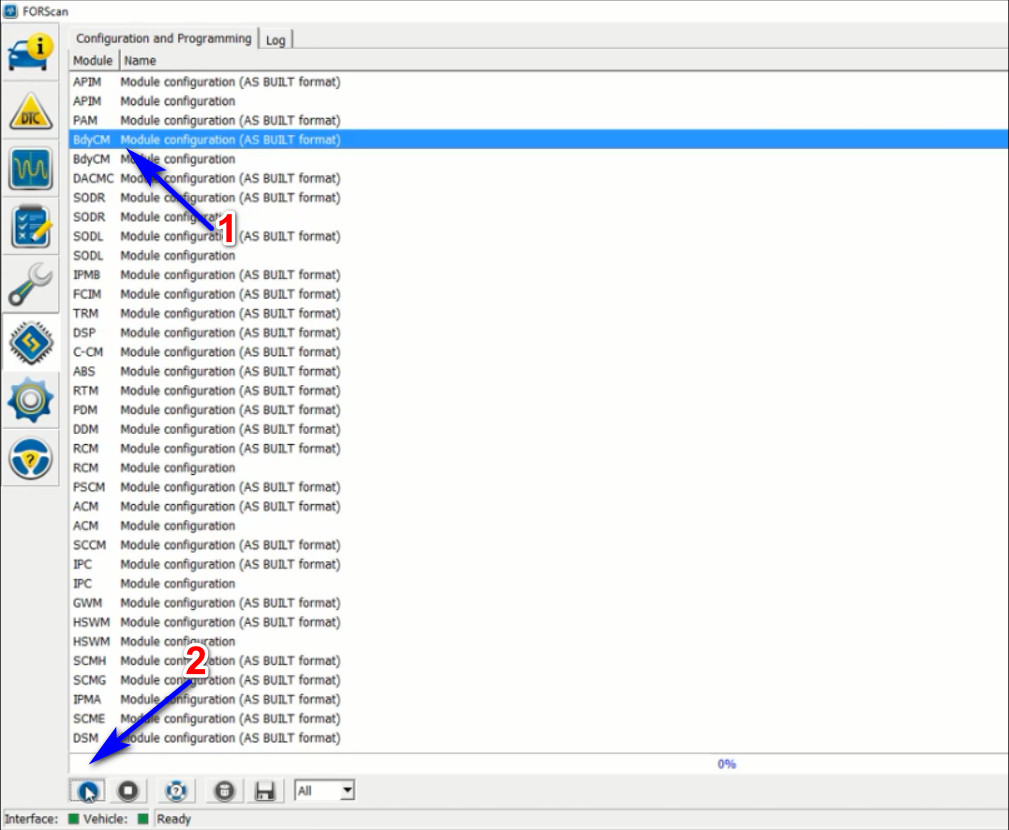 FORScan Restore Body Control Module (BCM) for Ford F150 2016 OBD2