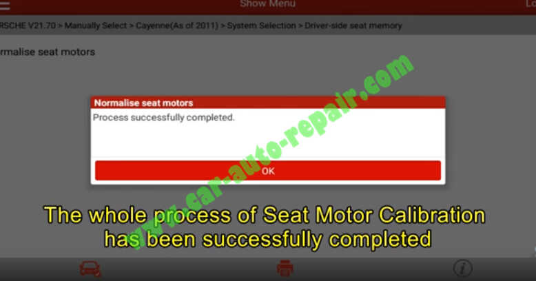 Porsche Cayenne 2011-2016 Seat Motor Calibration by Launch X431