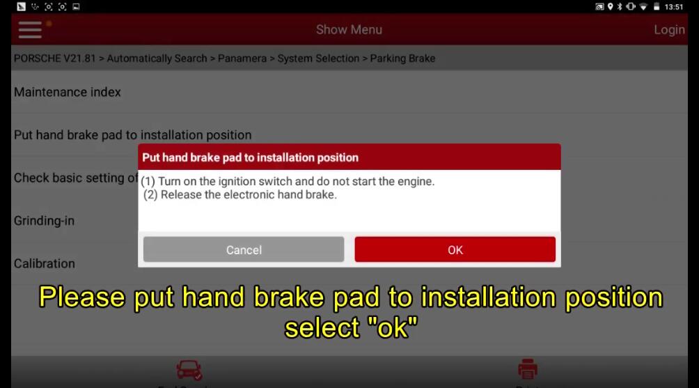 Porsche Panamera 2013 Parking Brake Programming After Replacement by X431