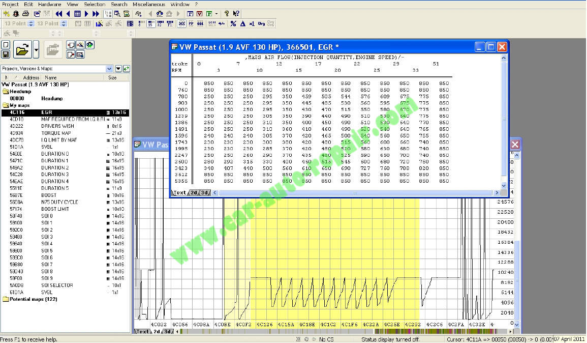 WinOLS Remap Exhaust Gas Recirculation (EGR) Map in The ECU OBD2