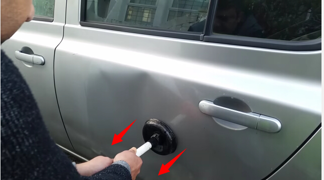 Remove car dent by boiling water and plunger