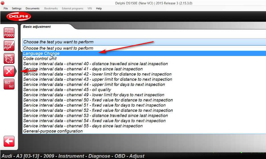 Delphi DS150E Change InstrumentDashboard Language for Audi A3 (3)