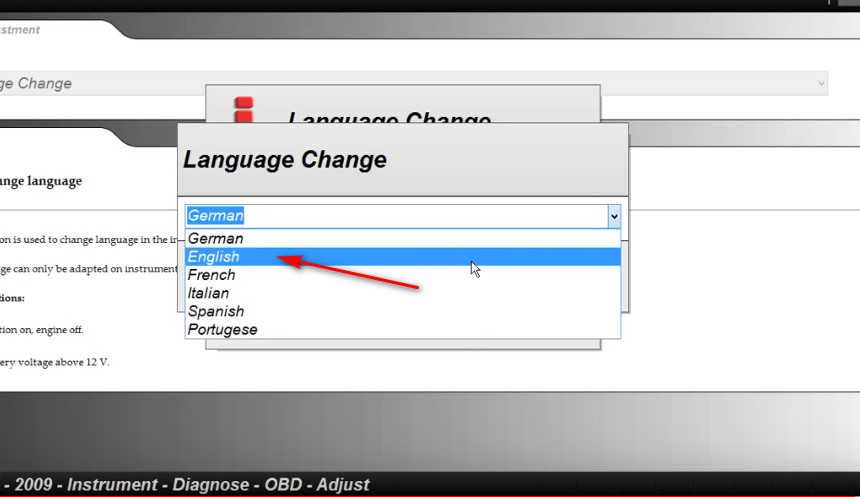 Delphi DS150E Change InstrumentDashboard Language for Audi A3 (7)