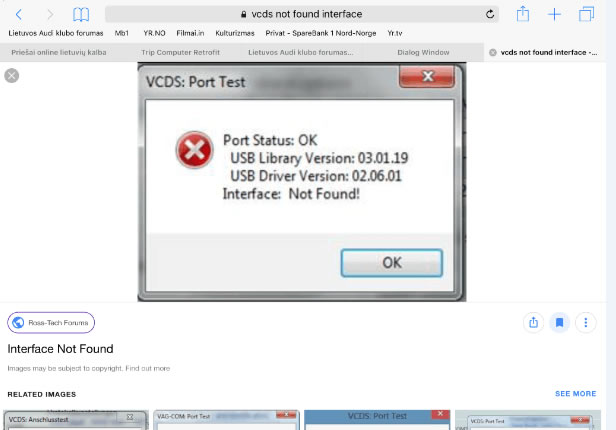 How to solve the Interface not found for original VAG COM VCDS 18.90