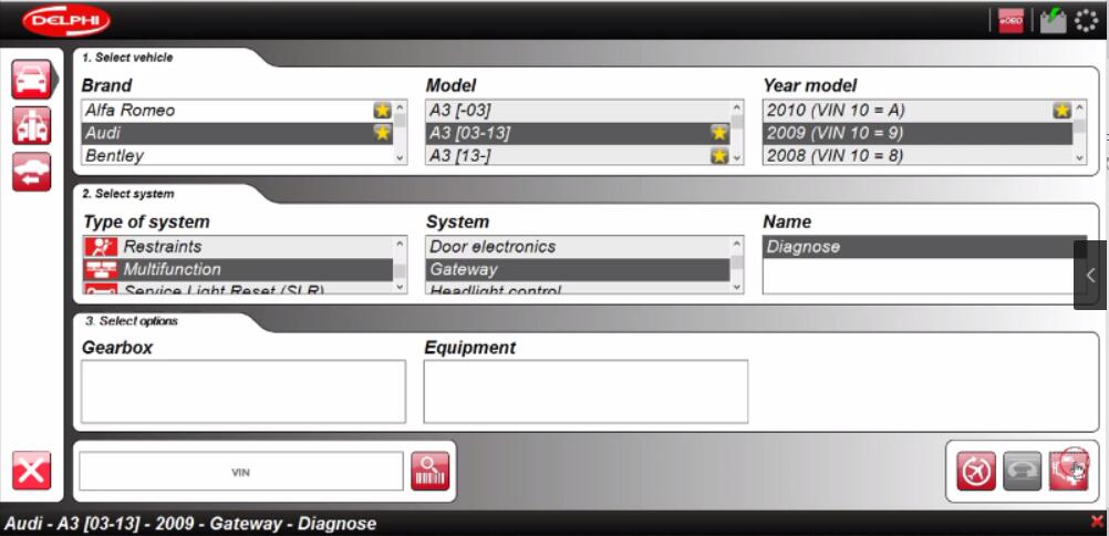 Delphi DS150E Diagnose Audi A3 2009 Gateway Real-time Data