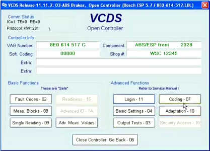 VCDS Perform Audi A4 ABS Coding Guide