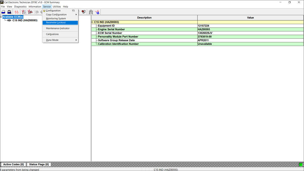 Accessing Parameter Lockout on CAT ET Software