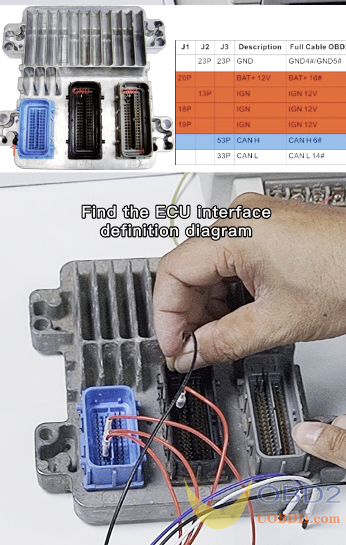 MPM Read ECU with GODIAG GT105 and OBD2 Jumper Cable