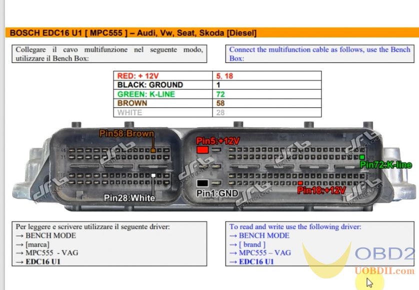 KT200 ECU Programmer Read and Write VW EDC 16U1 Eeprom