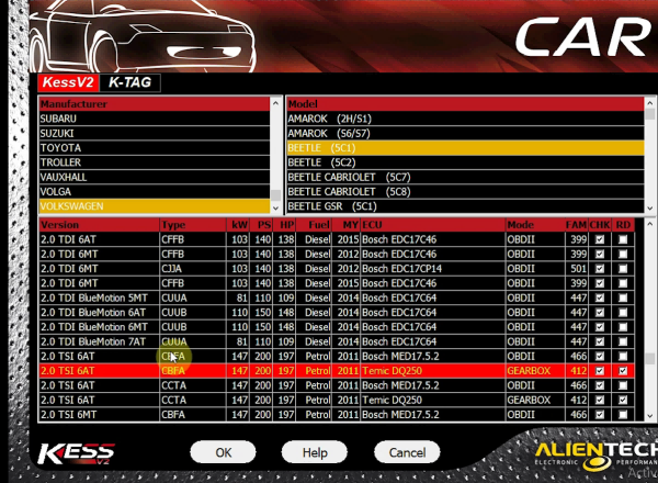 How to read DQ250 by Kess V2 with GODIAG GT107