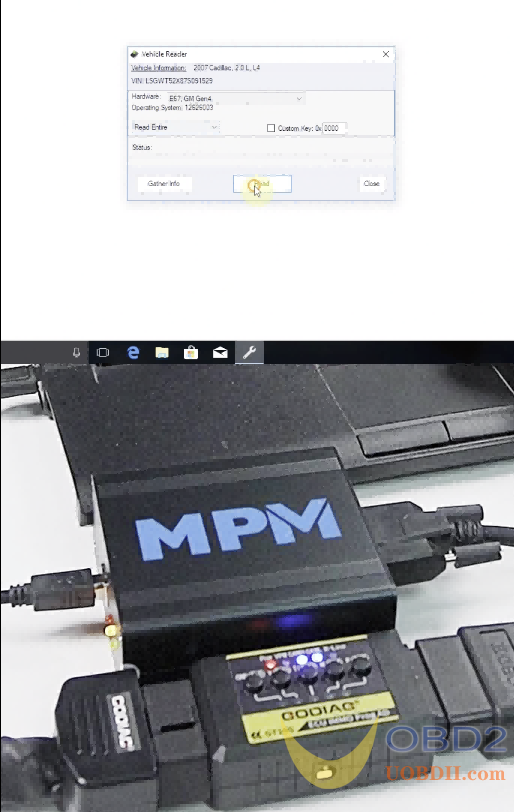 MPM Read ECU with GODIAG GT105 and OBD2 Jumper Cable