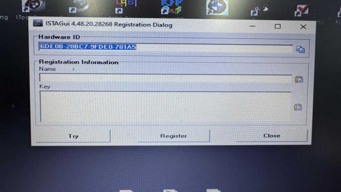 BMW ICOM ISSUES : ISTAGui 4.48.20.28268 Registration Dialog