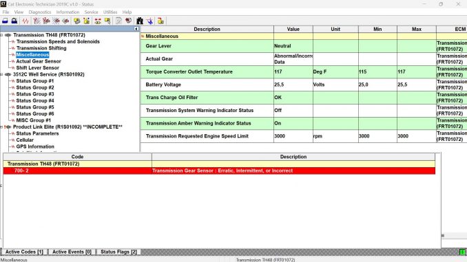 CID 700 FMI 2 – Transmission Gear Sensor Abnormal, Intermittent, or Incorrect (TH48)