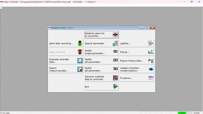 Cylinder Deactivation and Injector Test with DiaSys Dialog System (MTU Engine/ECU-7 ADEC)