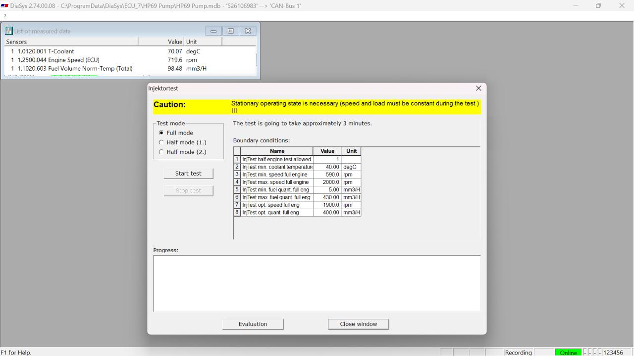 Cylinder Deactivation and Injector Test with DiaSys Dialog System (MTU Engine/ECU-7 ADEC)