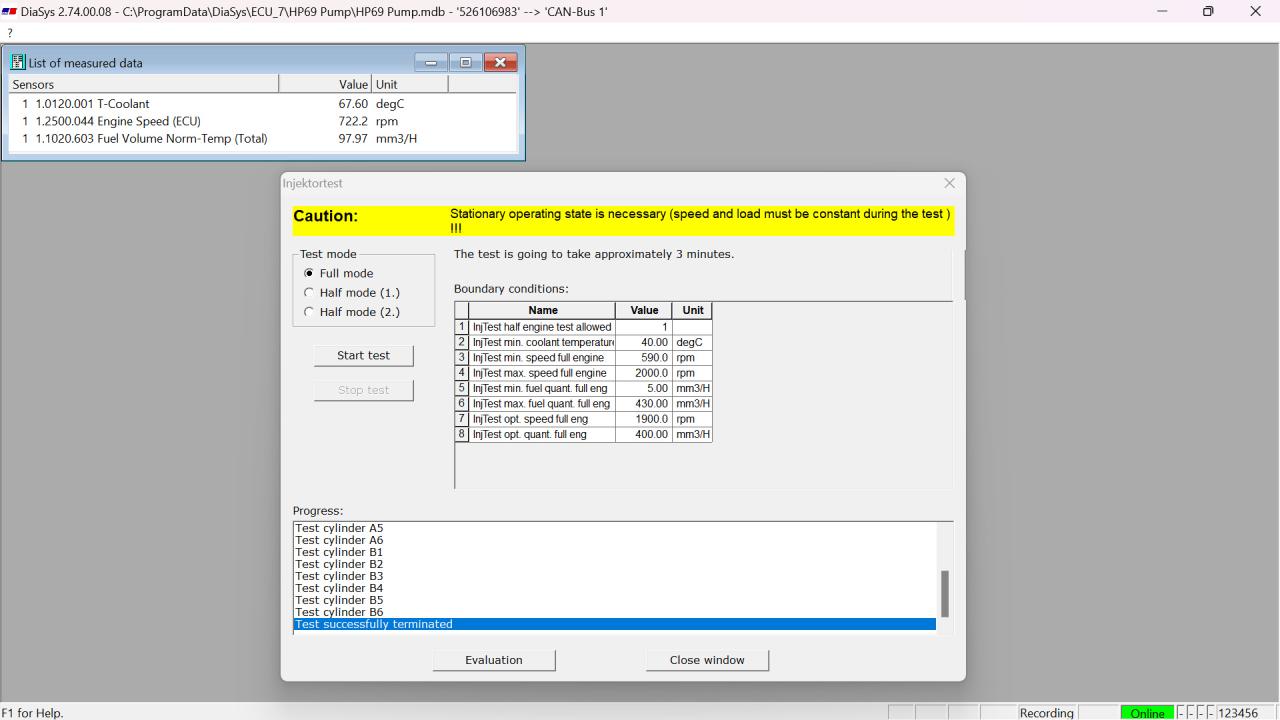 Cylinder Deactivation and Injector Test with DiaSys Dialog System (MTU Engine/ECU-7 ADEC)