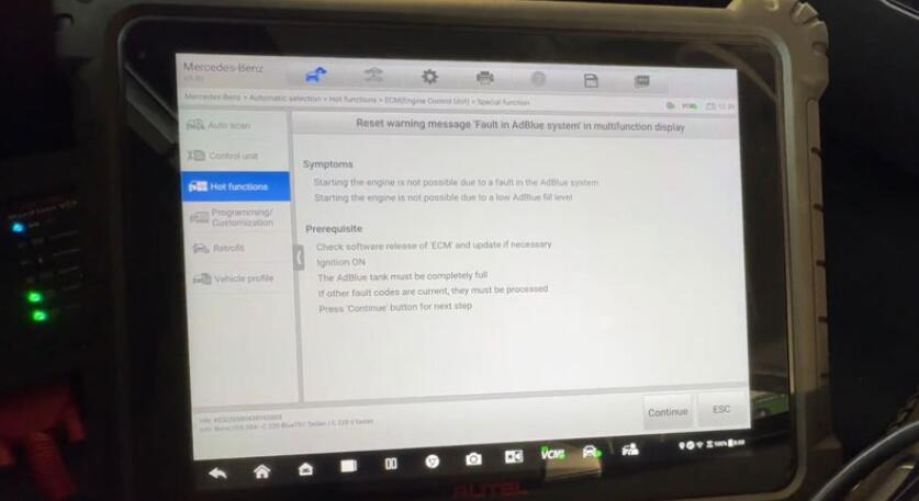 How to Reset Mercedes C220D AdBlue System with Autel Maxisys Ultra to Fix Low Fill Level Issue