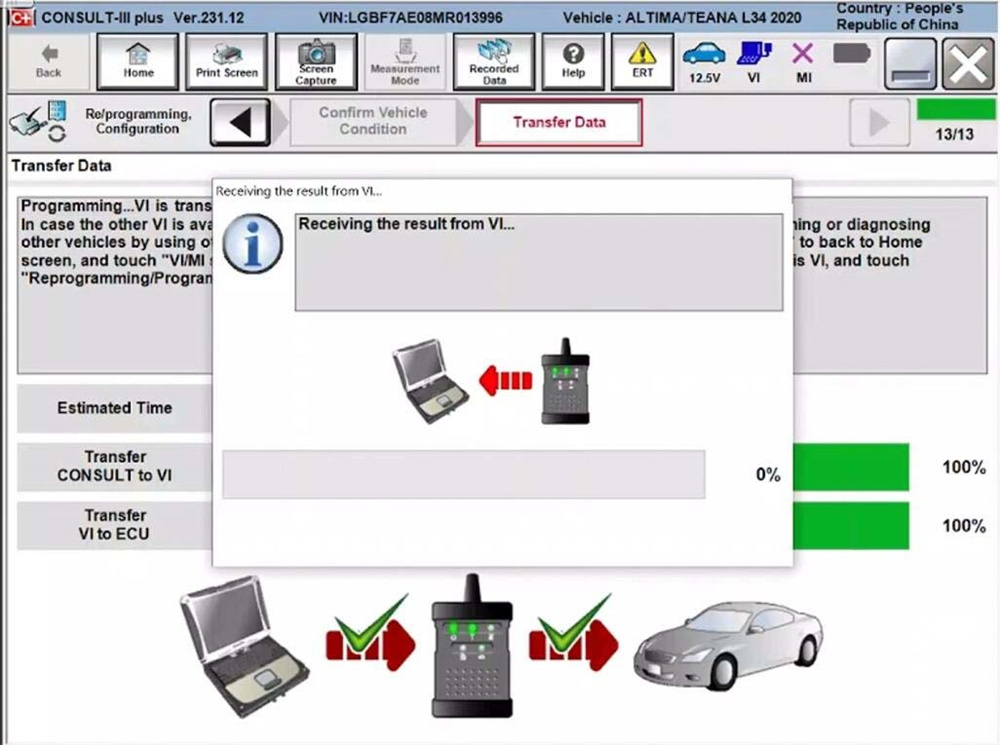 Programming a 2020 Nissan TEANA ABS Module with VNCI RNM and Nissan Consult III Plus Software