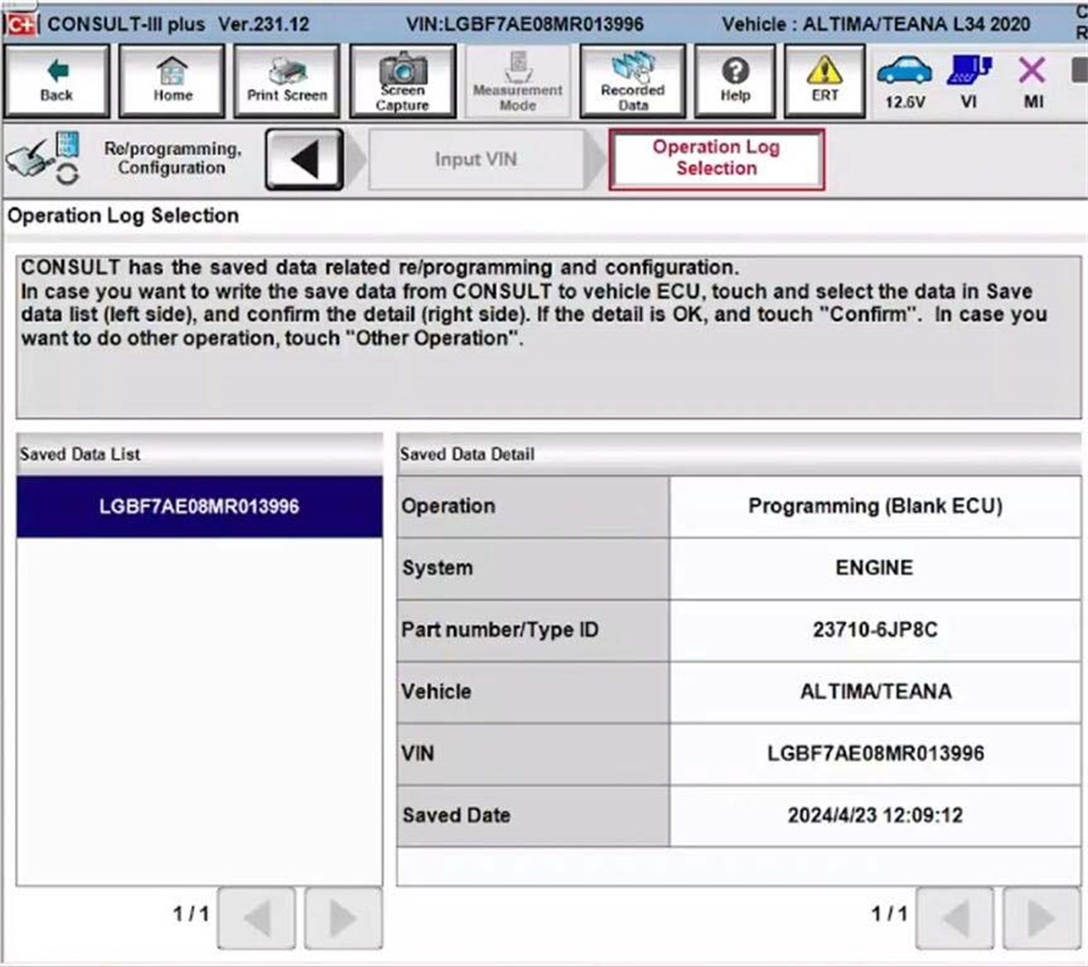 Programming a 2020 Nissan TEANA ABS Module with VNCI RNM and Nissan Consult III Plus Software