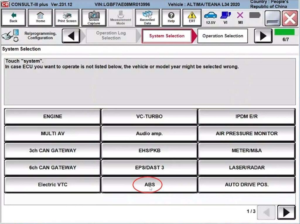 Programming a 2020 Nissan TEANA ABS Module with VNCI RNM and Nissan Consult III Plus Software