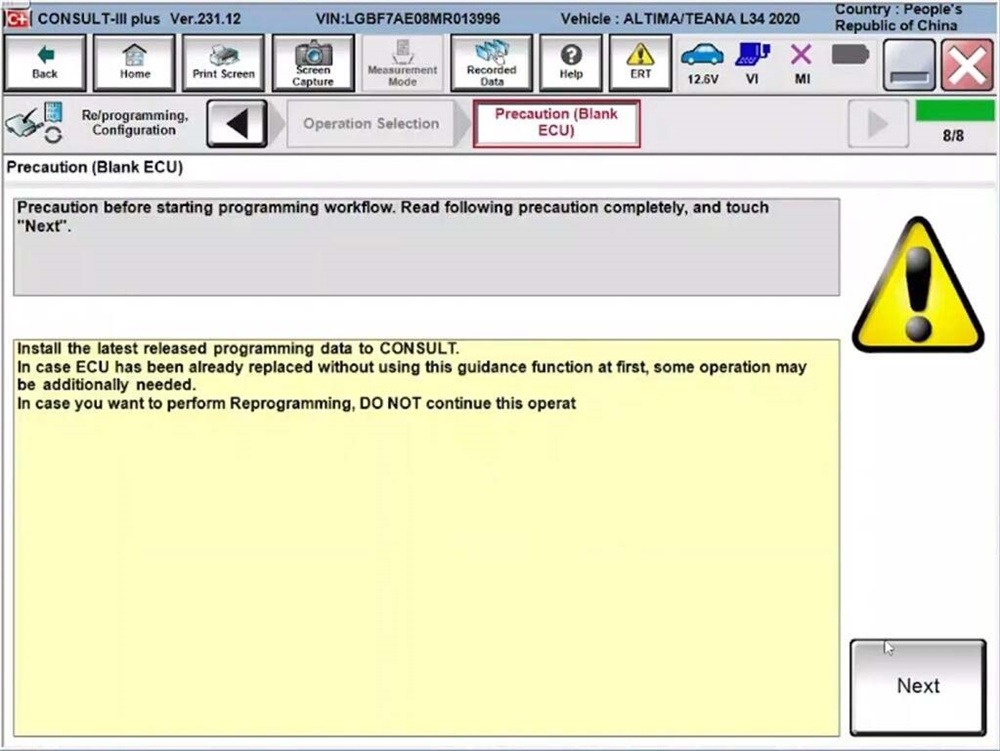 Programming a 2020 Nissan TEANA ABS Module with VNCI RNM and Nissan Consult III Plus Software