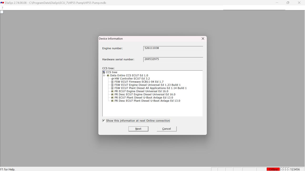 Starting the Program with DiaSys (MTU Engine ECU-7 Diesel)