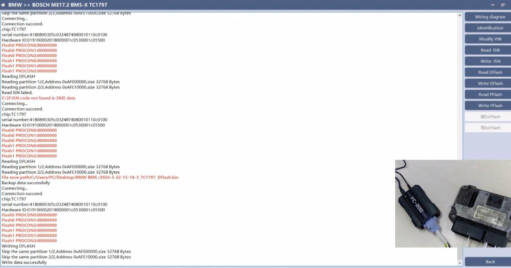 CG FC200 Read and Write BOSCH ME17.2 BMS-X TC1797 Success