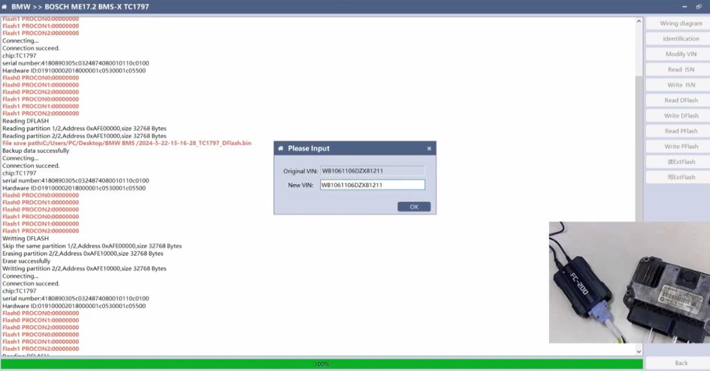 CG FC200 Read and Write BOSCH ME17.2 BMS-X TC1797 Success