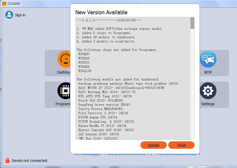 CG100X V1.4.1.1 Update: Added VW MQB RH850 R7F7014xx Mileage Correction