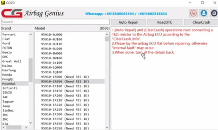 CGDI CG70 Airbag Reset Tool Important Instruction