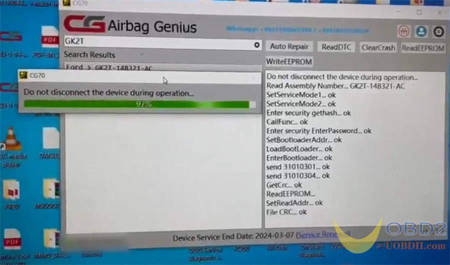 CG70 Airbag Reset Tool work on Ford Transit 2021 full crash no disassembly