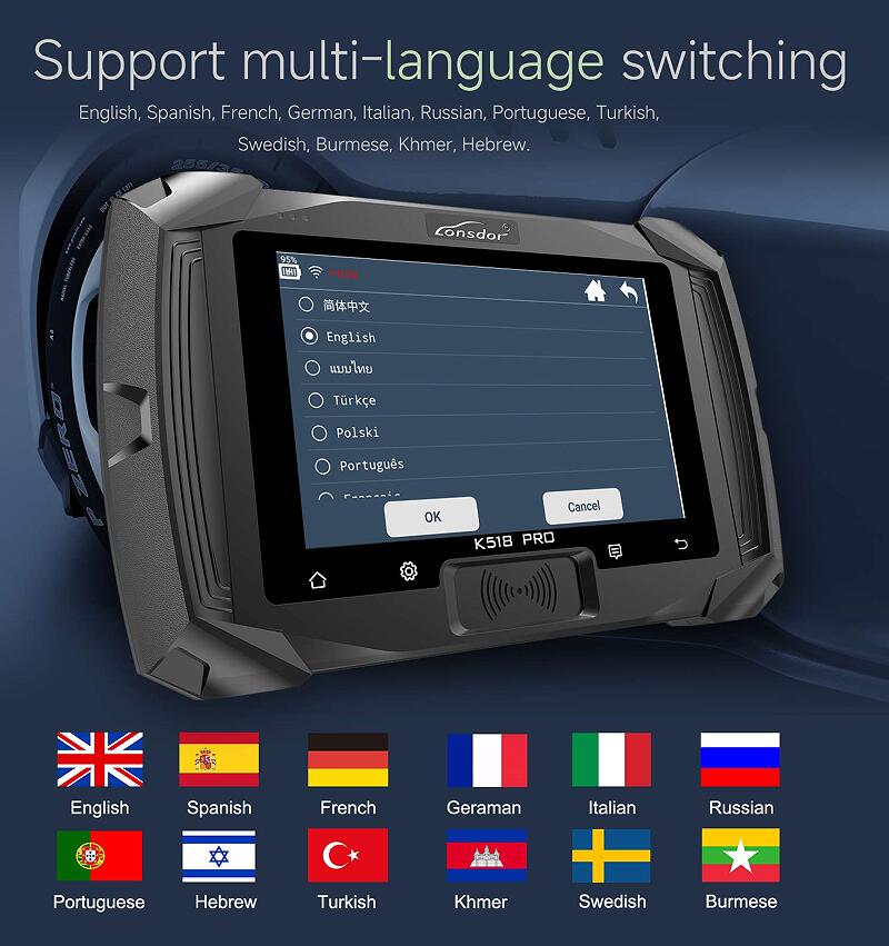 Lonsdor K518 Pro Language Switch and OBD Cable Self-check Guide