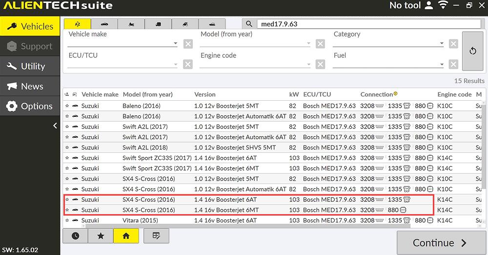 Alientech KESS V3 SUZUKI Bosch MED17.9.63 VR, WR via OBD