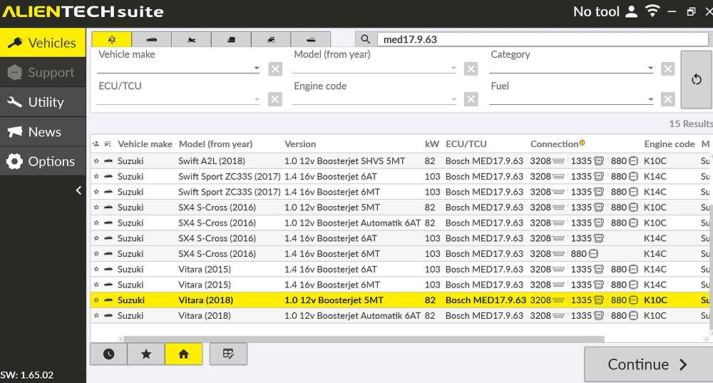 Alientech KESS V3 SUZUKI Bosch MED17.9.63 VR, WR via OBD