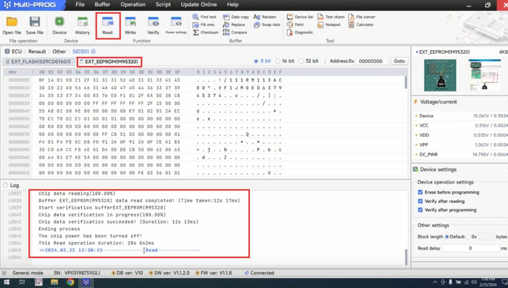 Renault SID301 MCU Read with Xhorse Multi Prog via BDM