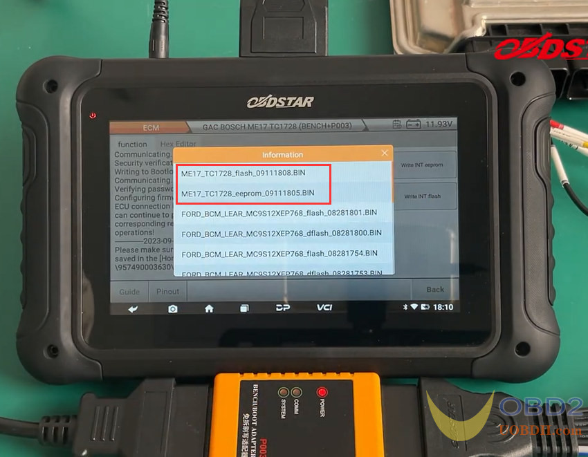OBDSTAR DC706 Clone Bosch ME17 ECM on Bench