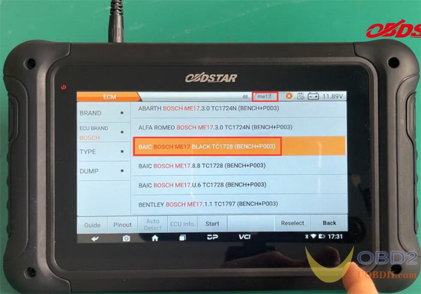 OBDSTAR DC706 Clone Bosch ME17 ECM on Bench