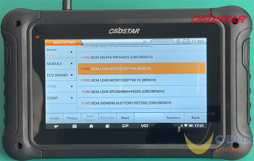 OBDSTAR DC706 Read/Write Ford LEAR MC9S12XEP768/V2 BCM on Bench