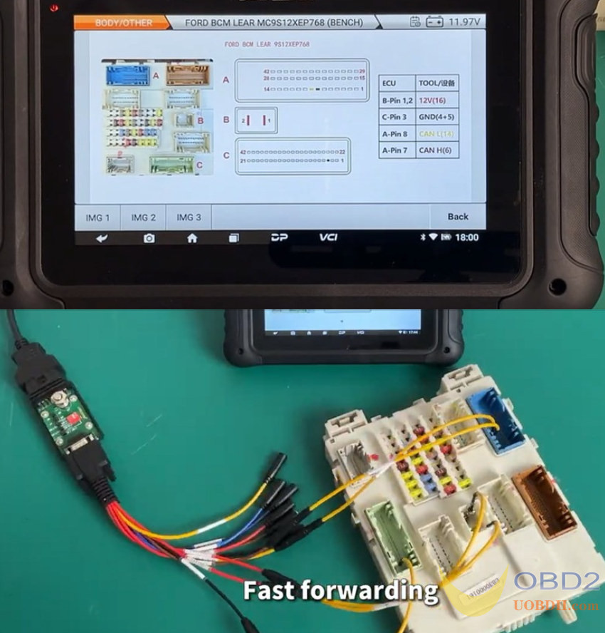 OBDSTAR DC706 Read/Write Ford LEAR MC9S12XEP768/V2 BCM on Bench