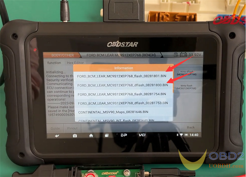 OBDSTAR DC706 Read/Write Ford LEAR MC9S12XEP768/V2 BCM on Bench