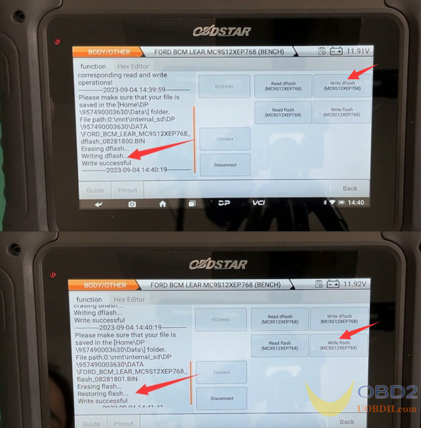 OBDSTAR DC706 Read/Write Ford LEAR MC9S12XEP768/V2 BCM on Bench