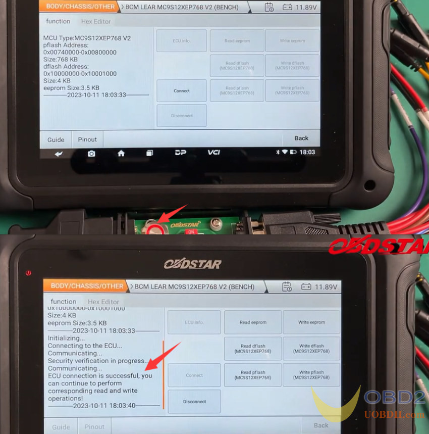 OBDSTAR DC706 Read/Write Ford LEAR MC9S12XEP768/V2 BCM on Bench