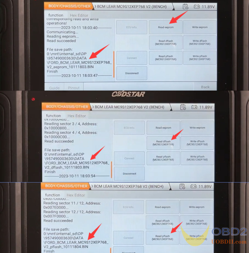 OBDSTAR DC706 Read/Write Ford LEAR MC9S12XEP768/V2 BCM on Bench