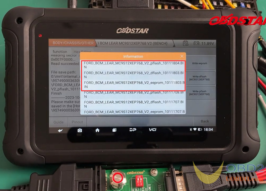 OBDSTAR DC706 Read/Write Ford LEAR MC9S12XEP768/V2 BCM on Bench