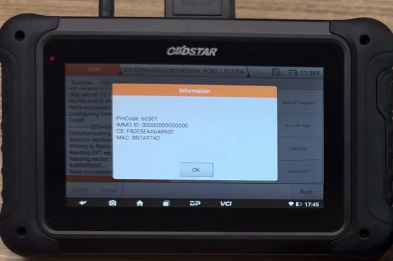 VW PCR2.1 Read/Write by OBDSTAR DC706 on Bench