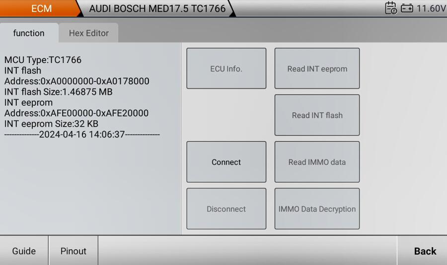 OBDSTAR X300 Classic G3 Read Audi MED17.5 TC1766 on Bench