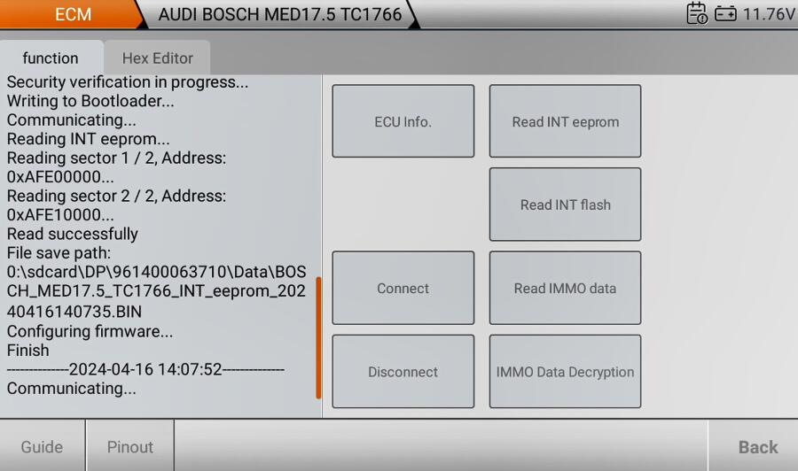 OBDSTAR X300 Classic G3 Read Audi MED17.5 TC1766 on Bench