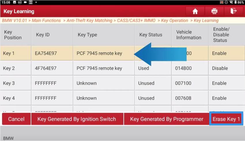 Launch X431 IMMO Plus Program and Delete BMW CAS3/CAS3+ Smart Key/Fob AKL