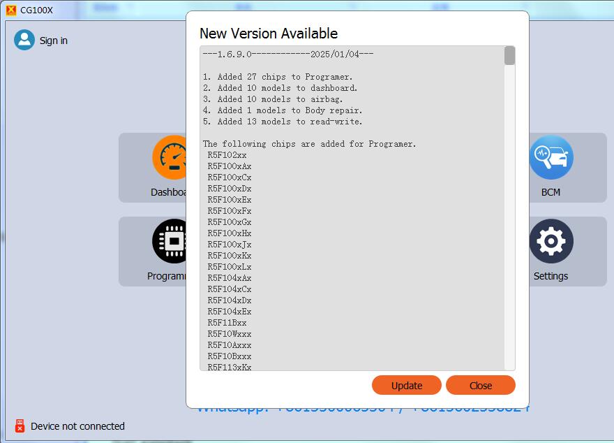 CG100X V1.6.9.0 Update: Added R5F102xx R5F100 xxx R5F104 xxx Chips for Programmer